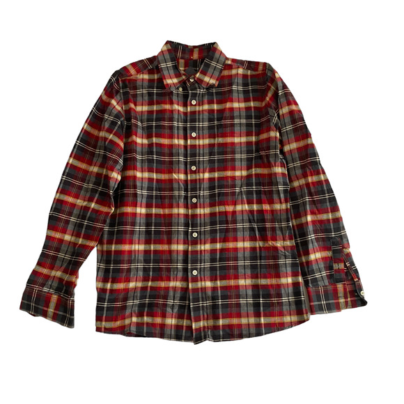 MERONA Tailored Fit Men's Size M Red Gray Flannel Long Sleeve Button Down Shirt - Picture 1 of 7